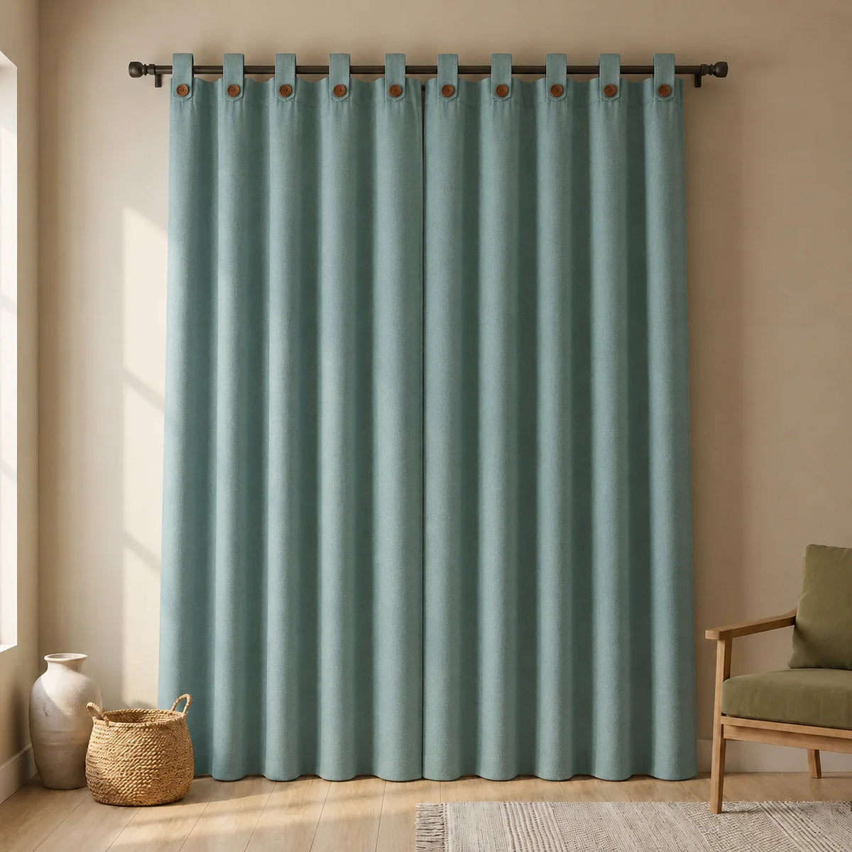 Cortina Ramia Boton Ancestral Verde Clasica