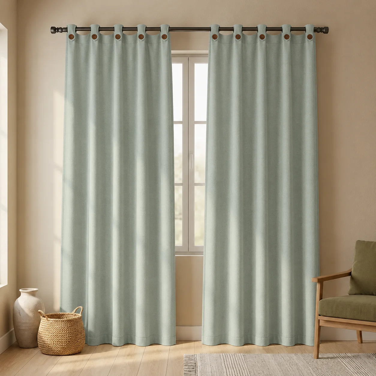 Cortina Ramia Boton Ancestral Gris Azul