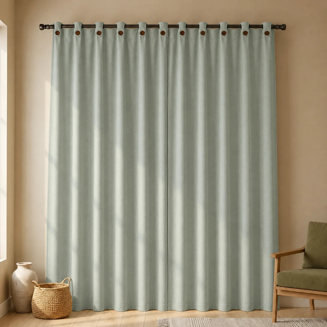 Cortina Ramia Boton Ancestral Gris Azul