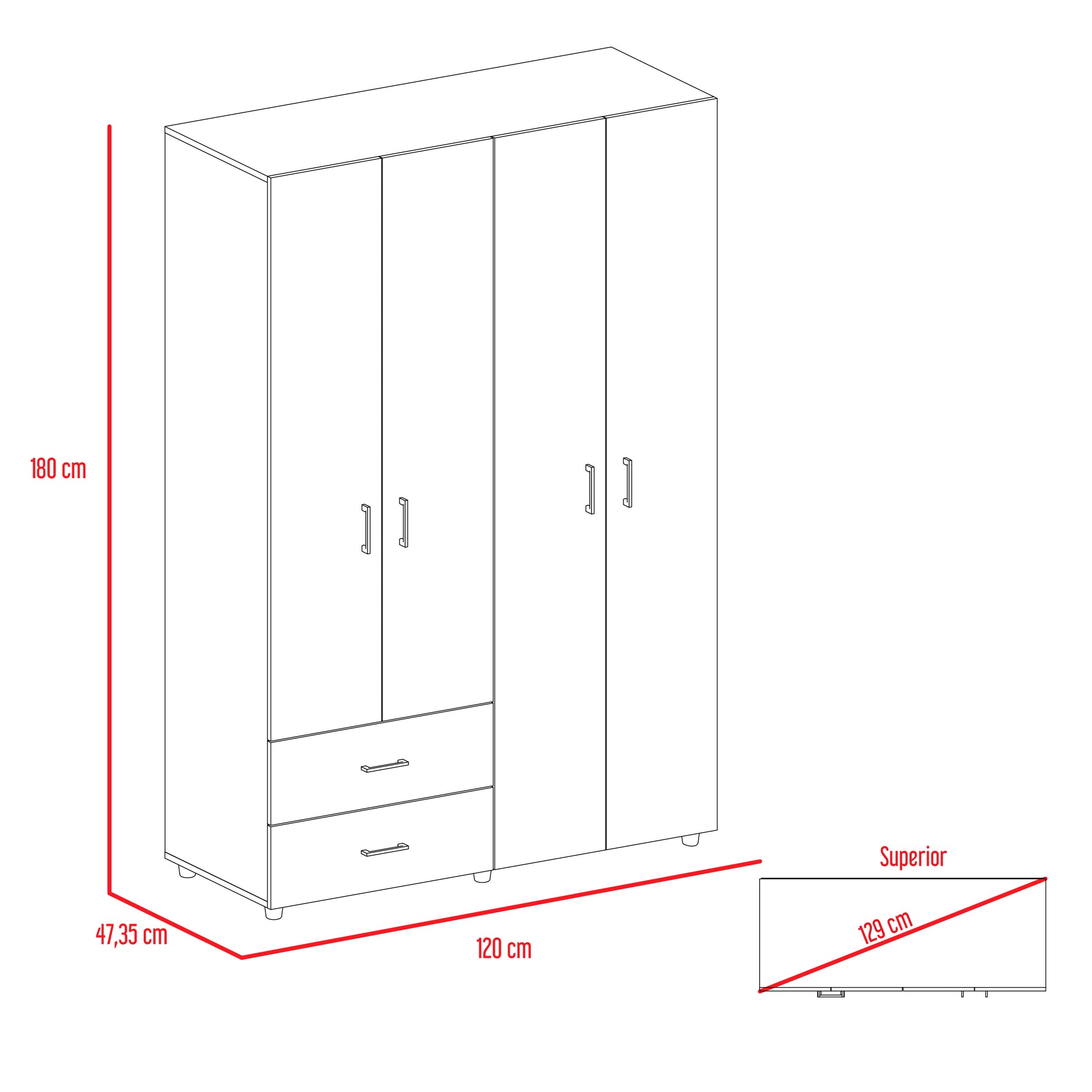Closet Ankora Basic 180 X 120 X 47 Rta Milan + Blanco