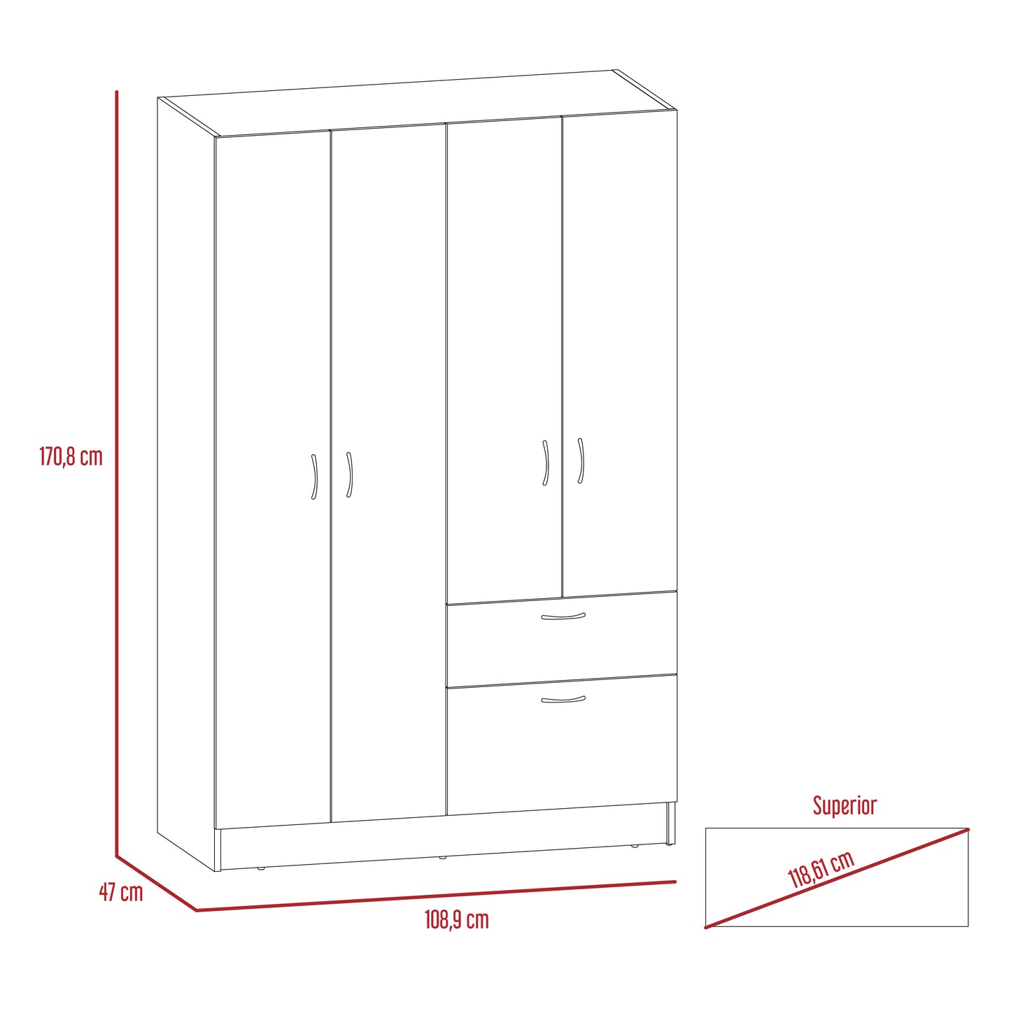 Closet Vaupes 170 X 108 X 18 Rta Milan + Blanco