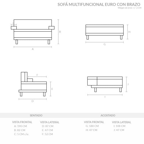 Sofa Cama Con Brazos Cuero Sintetico  Multifuncional Euro