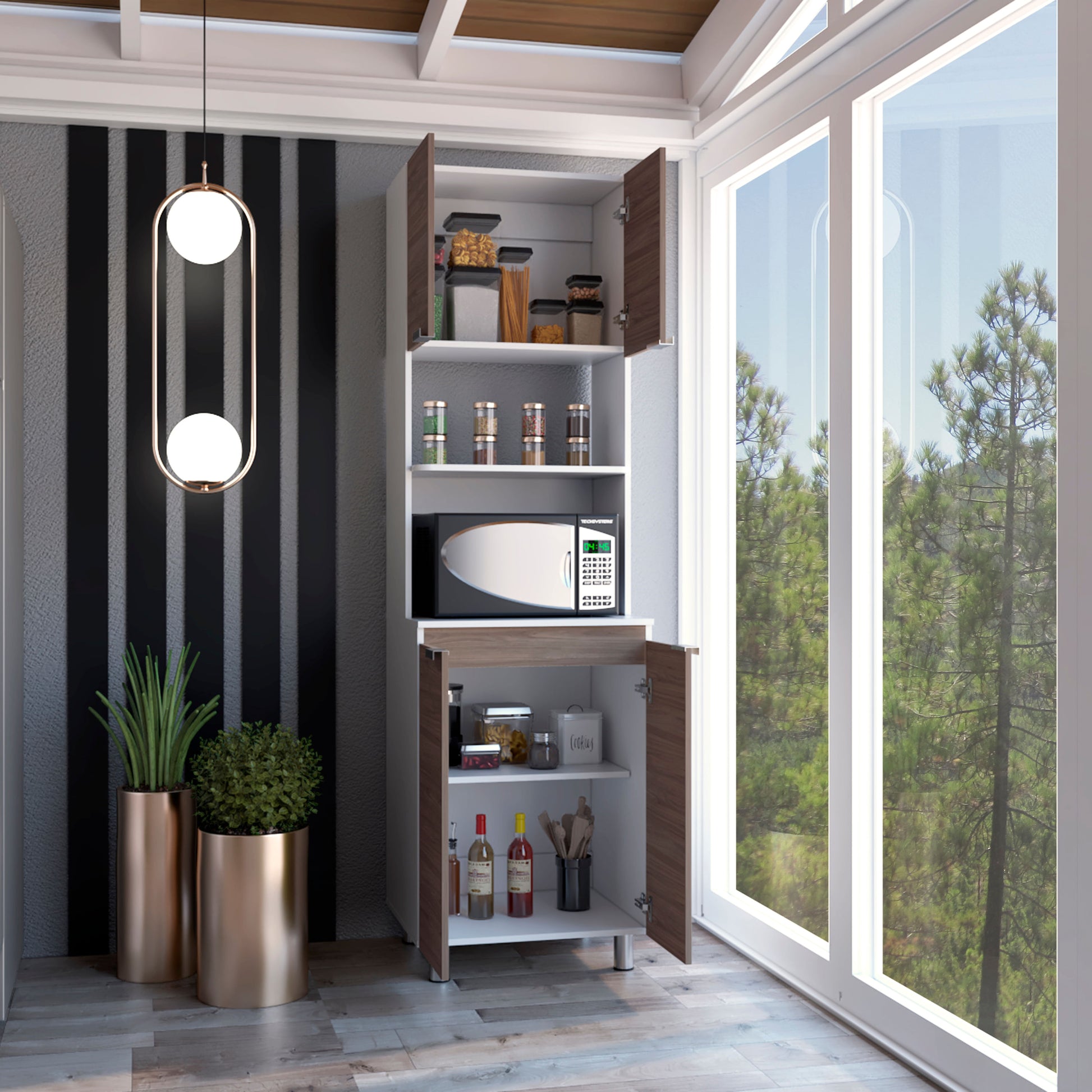 Mueble Microondas Fendi Rta Blanco + Castaño