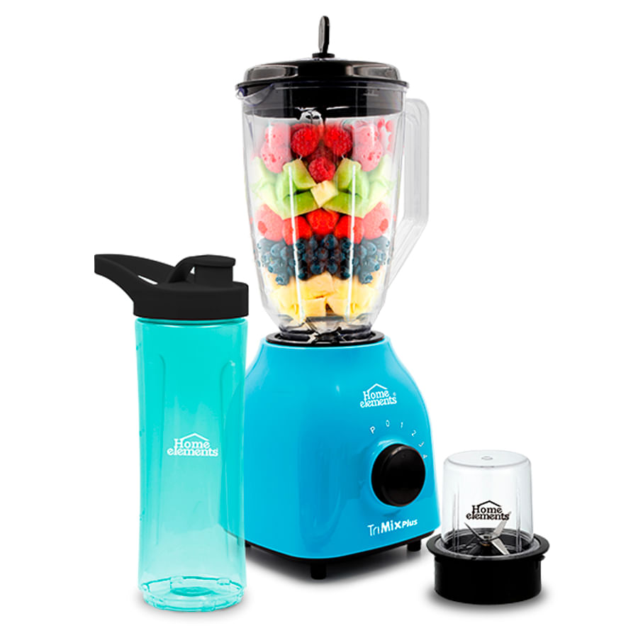 Licuadora Tri Mix Plus 4 Vel Mas  Pulso Mas Picatodo Mas  Termo Personal Azul Home Elements