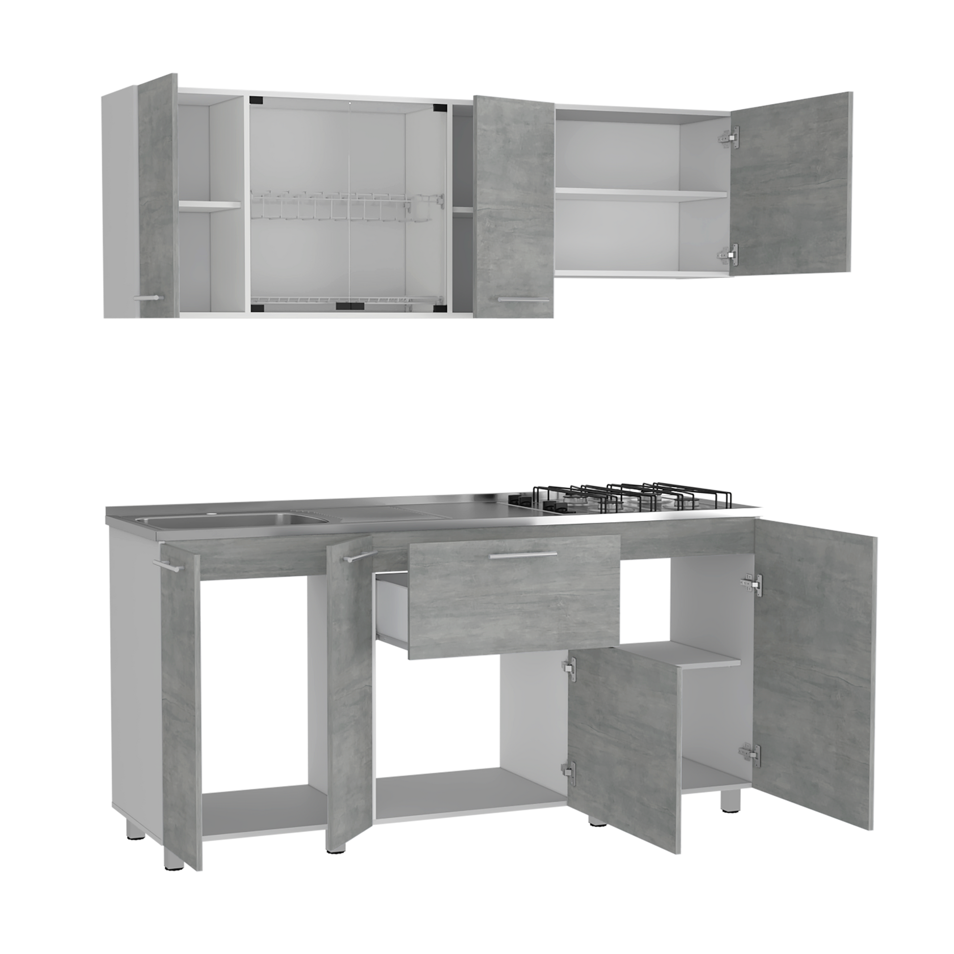 Cocina 180 Linar Rta Blanco + Cemento