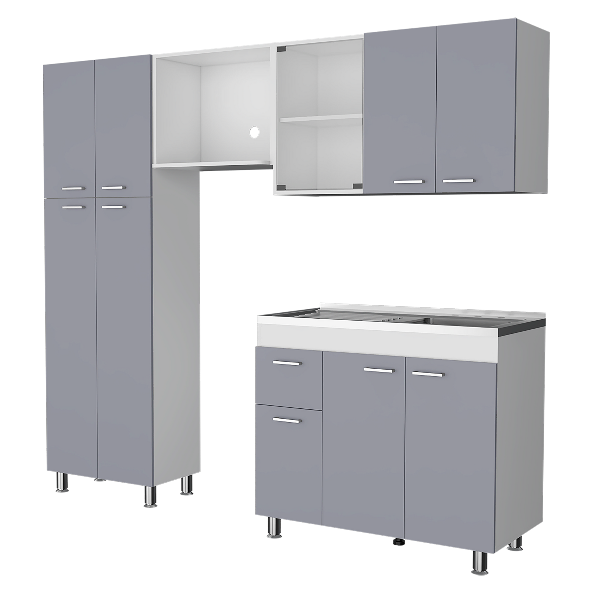 Cocina Completa Ferreti Rta Blanco + Gris