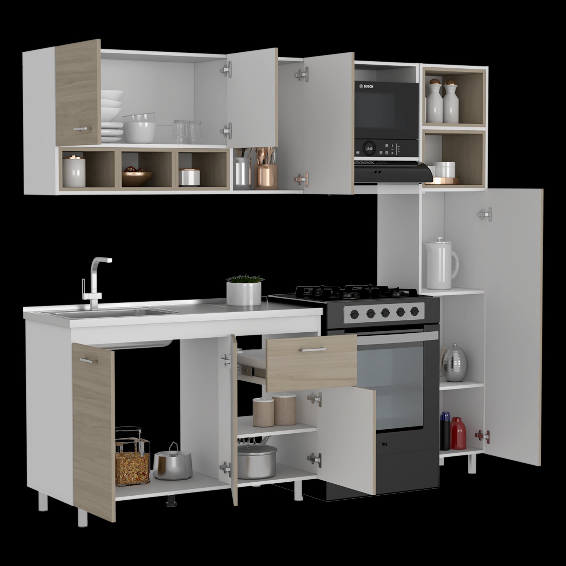 Cocina Completa 220 Lisz Rta Nacar + Blanco